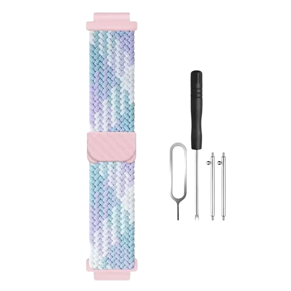 Pastel-colored breathable nylon watch band with pink silicone clasp for 16mm kids smartwatch during busy school days