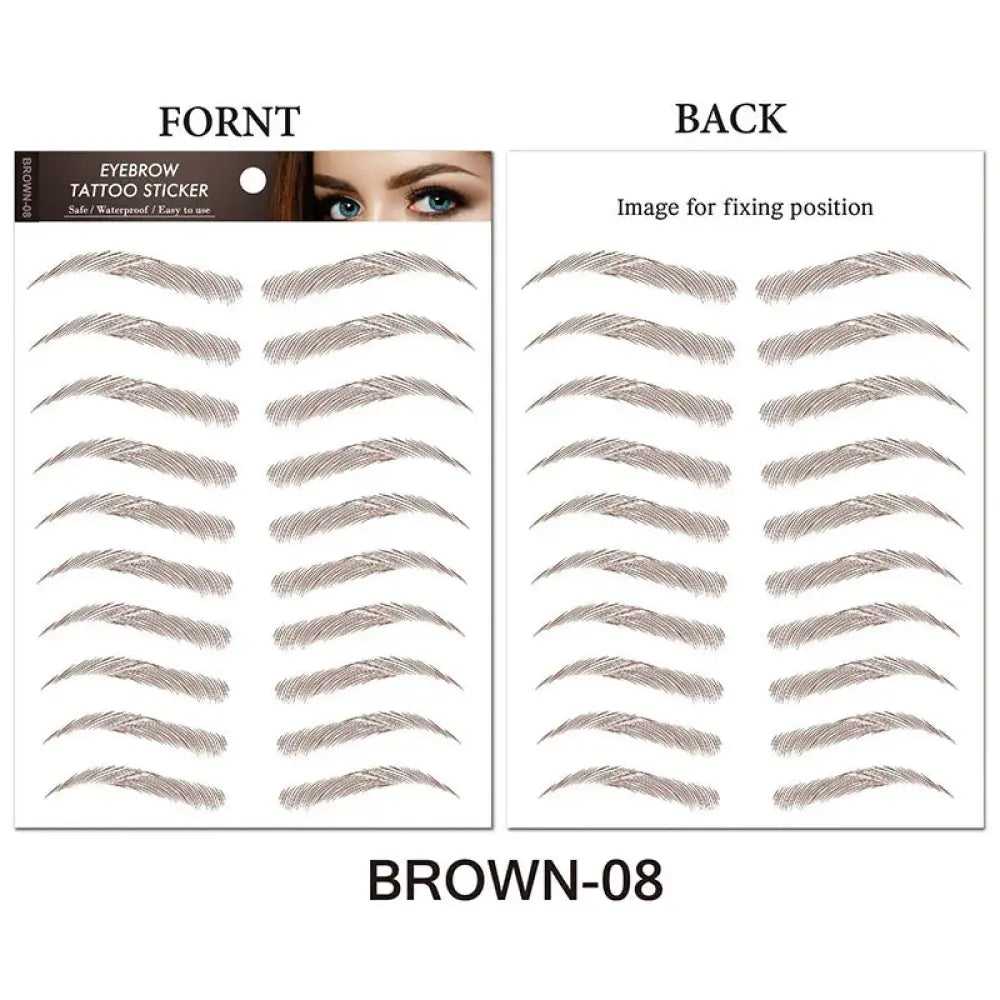 Brown 4d hair like eyebrow tattoo stickers pack with realistic pencil shaded designs for natural waterproof makeup application