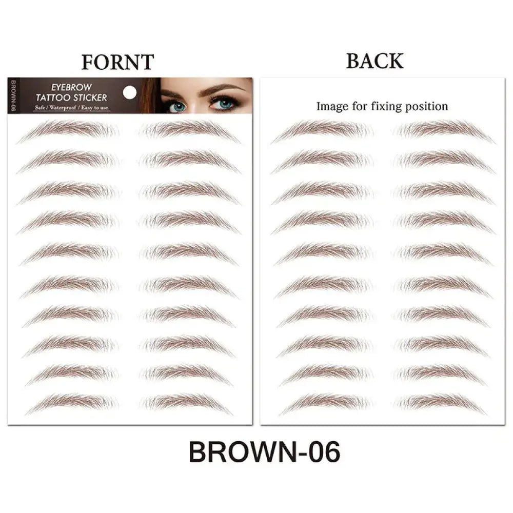Brown 06 natural waterproof 4d hair like eyebrow tattoo stickers in brown faux brow design on adhesive paper grid