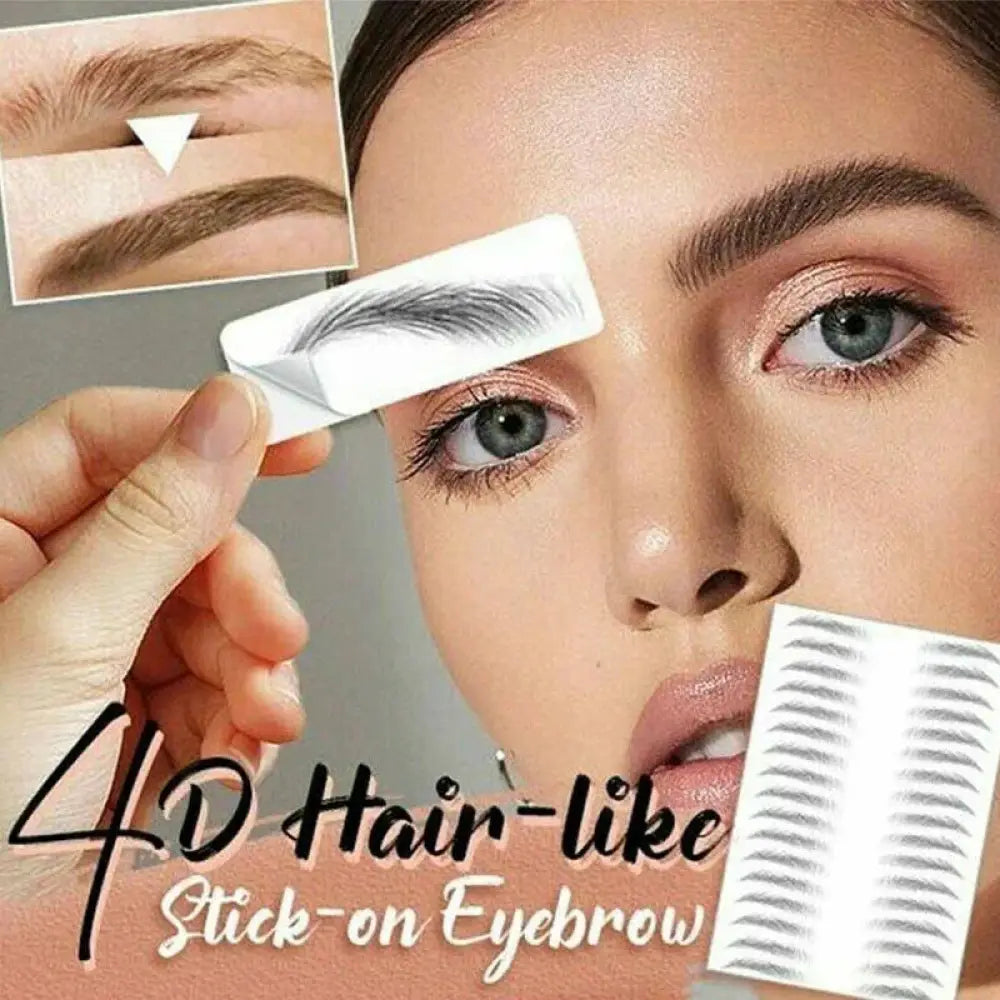 A white adhesive-backed natural waterproof 4d hair-like eyebrow tattoo sticker with brown and black gradient design