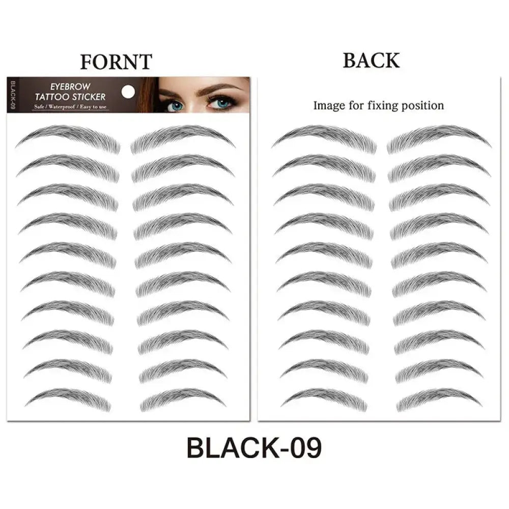 Black natural waterproof 4d hair like eyebrow tattoo stickers with realistic finely detailed hair texture
