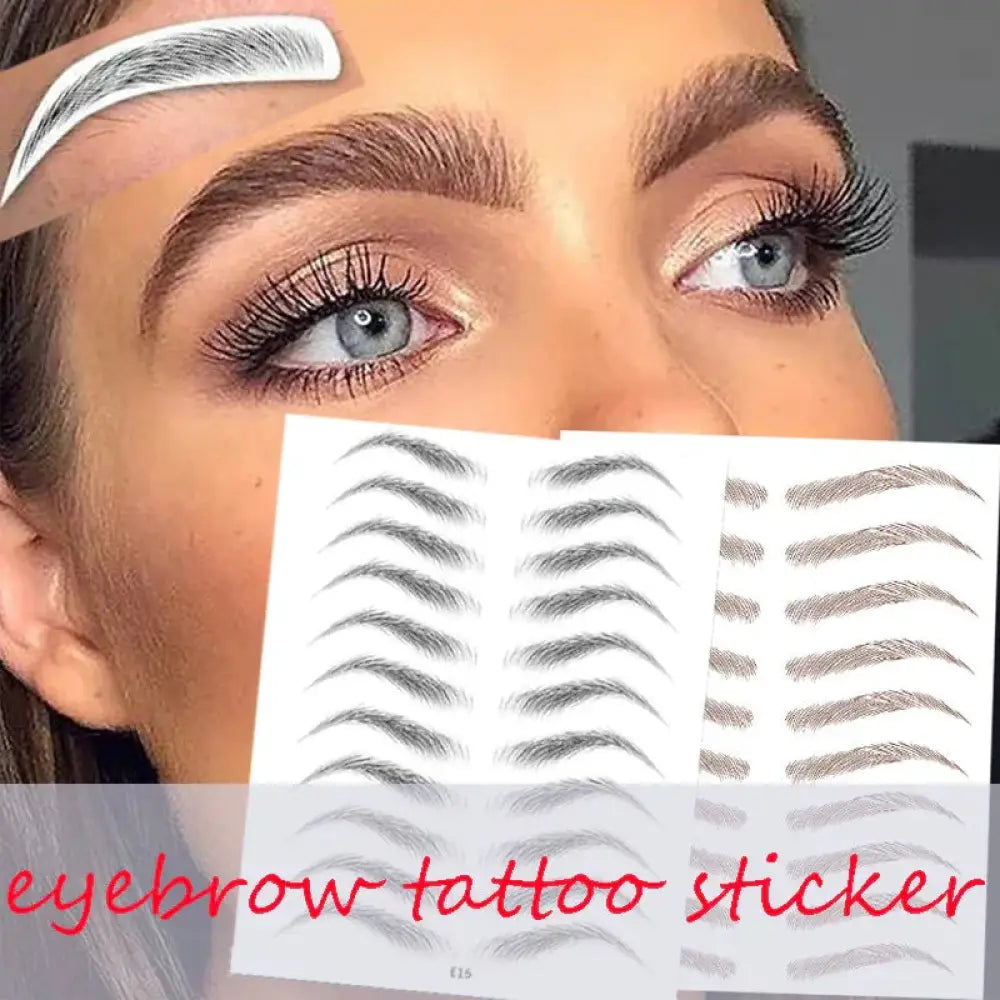 A sheet of natural waterproof 4d hair like eyebrow tattoo stickers in gray and black with various brow shapes