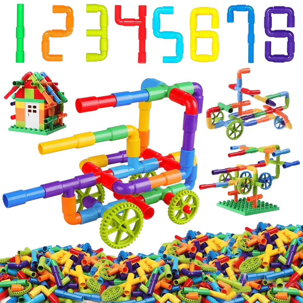 Colorful plastic diy water building blocks with numbers 1-9 displayed in an educational construction toy set