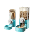 Sky blue plastic water dispenser feeder cage mount with clear cylindrical containers for pet feeding