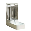 Modern white and transparent water dispenser with sleek ribbed design for pet food storage and hydration