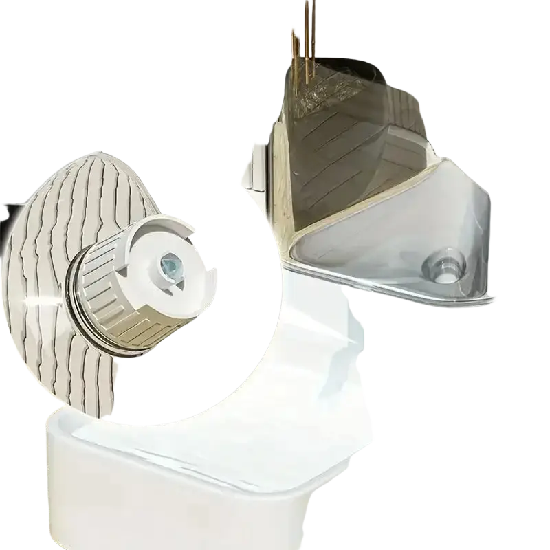 White plastic water dispenser with clear cylindrical reservoir and metallic accents for pet food storage and hydration
