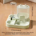 Light green plastic large pet feeder with two food bowls and a clear glass water dispenser for pets