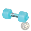 Light blue plastic water weight dumbbell with textured grip and weight label for portable aqua fitness equipment