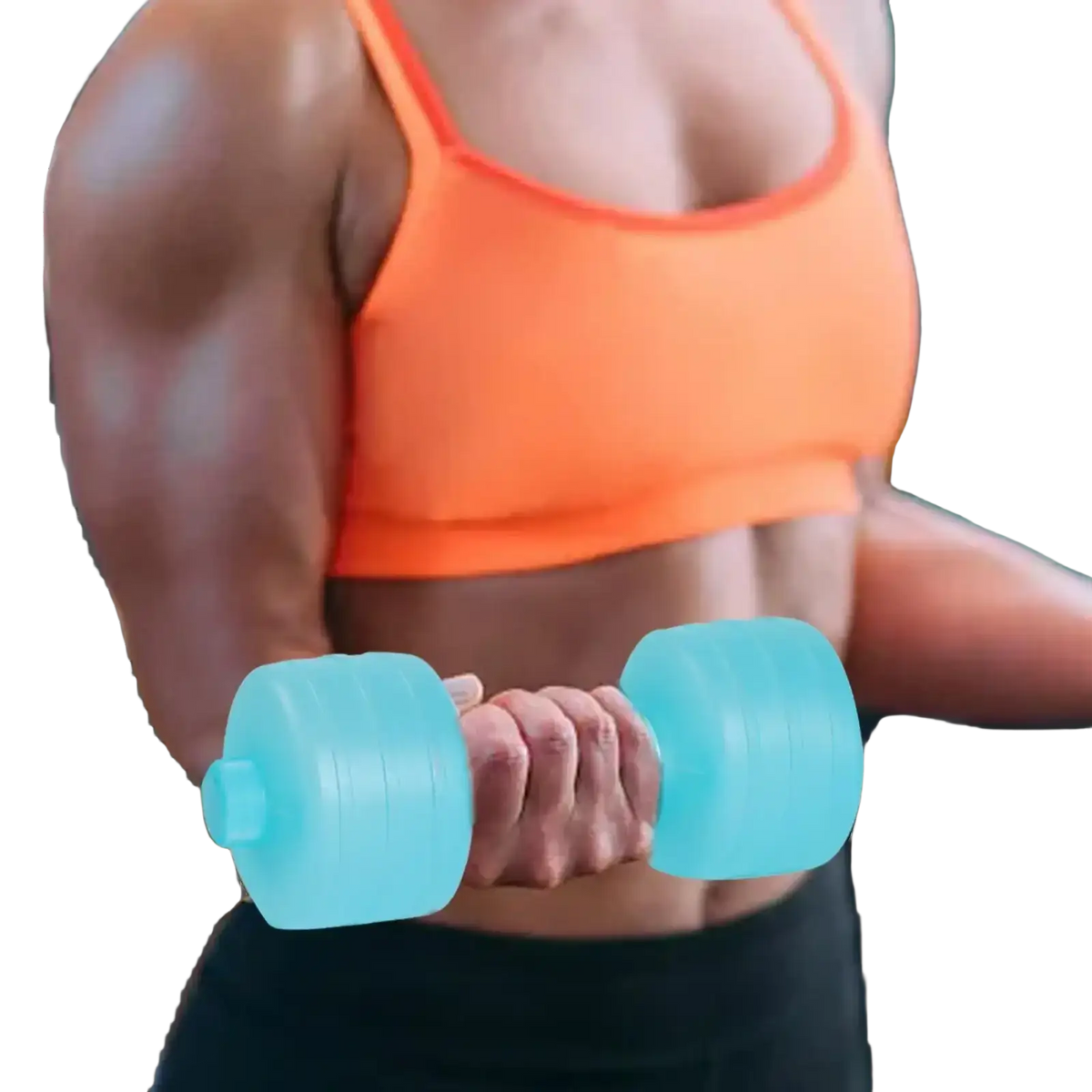 Light blue plastic water weight dumbbell with textured grip and rounded ends for portable aqua fitness use
