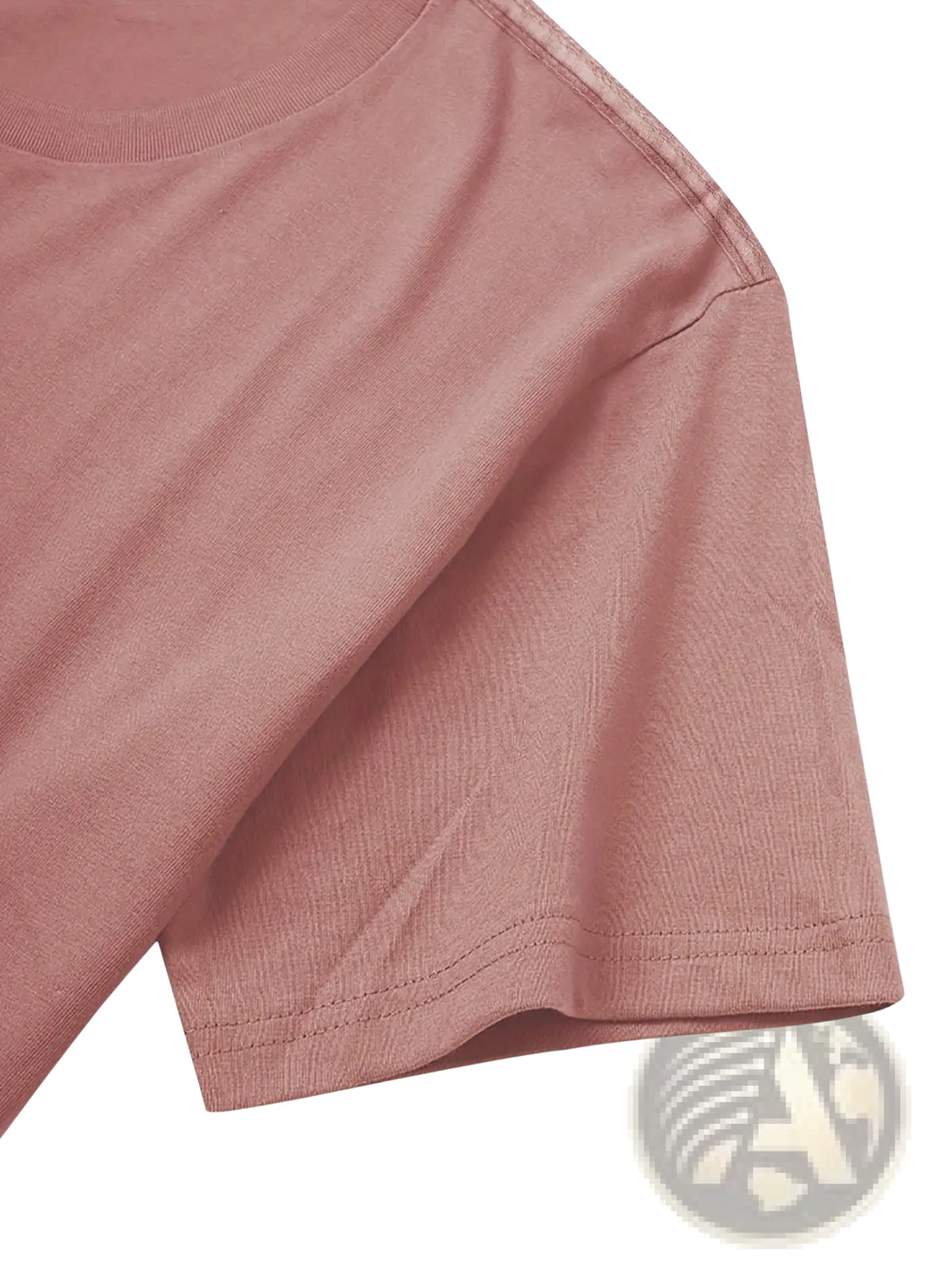 A soft dusty rose cotton t-shirt with watercolor feather print short sleeves and ribbed crew neckline for women