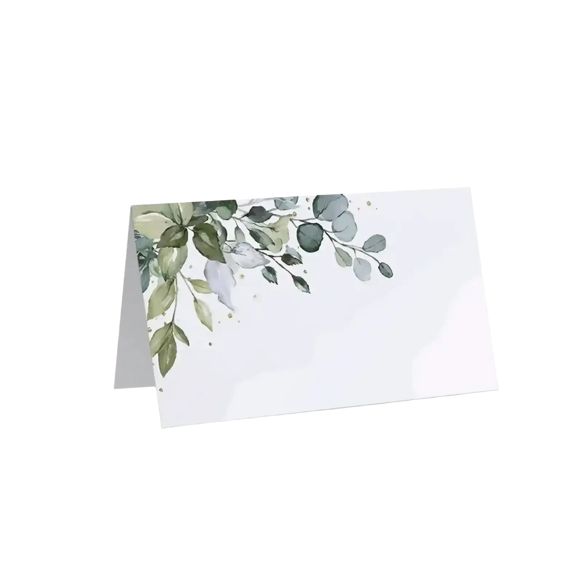 A white paper place card with a delicate watercolor floral eucalyptus design for floral place settings 100 pack