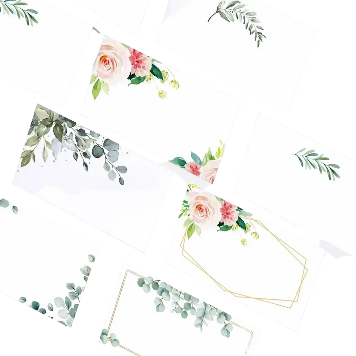 White stationery watercolor floral place cards with delicate pink peach and green floral place designs 100 pack