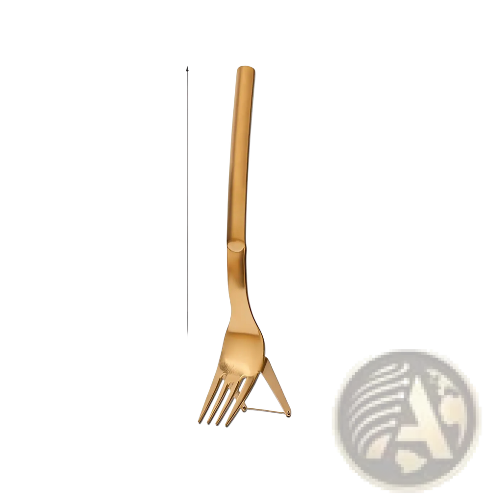 A sleek gold-colored stainless steel 21cm fork with a modern tapered handle for watermelon slicing and cutting