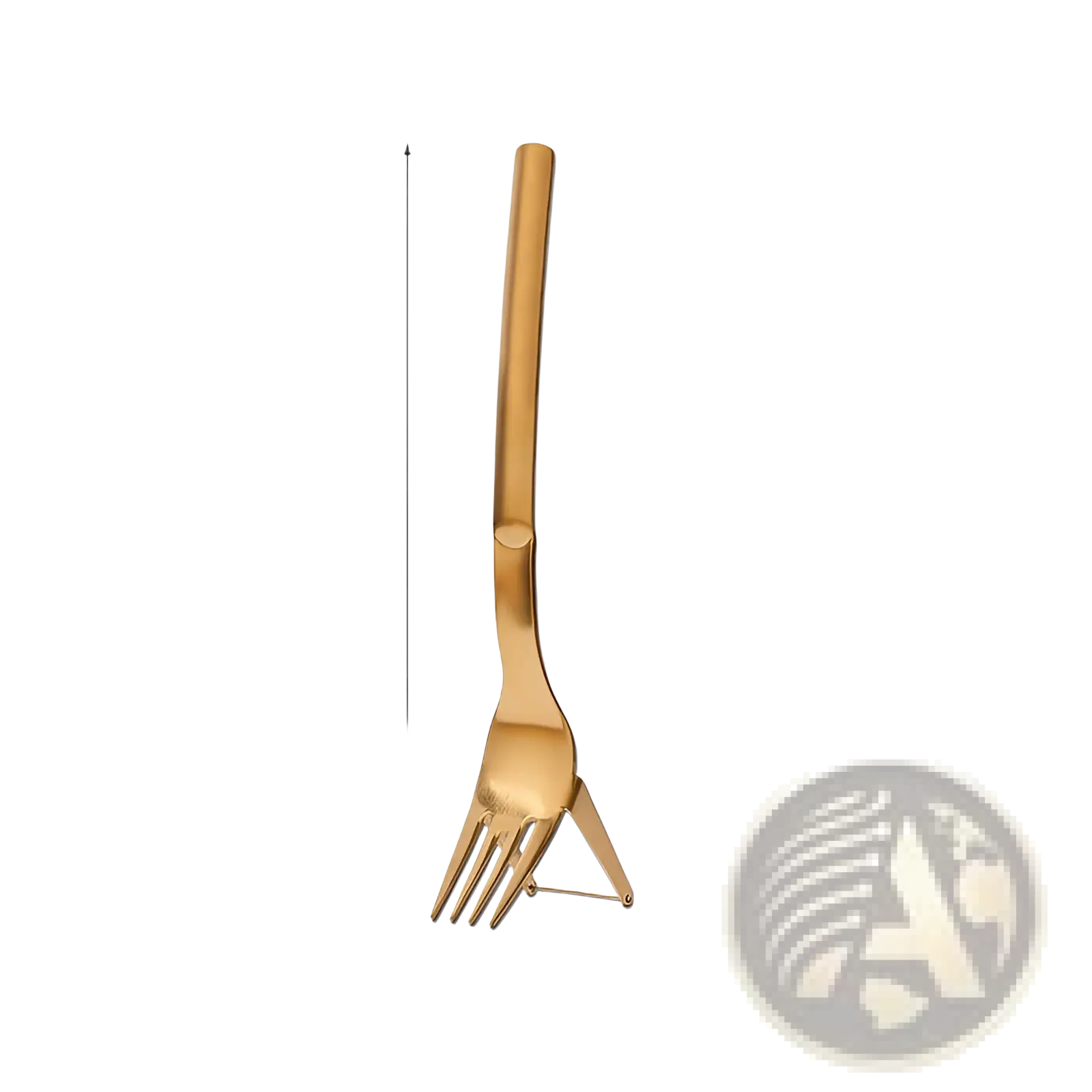 A sleek gold-colored stainless steel 21cm fork with a modern tapered handle for watermelon slicing and cutting