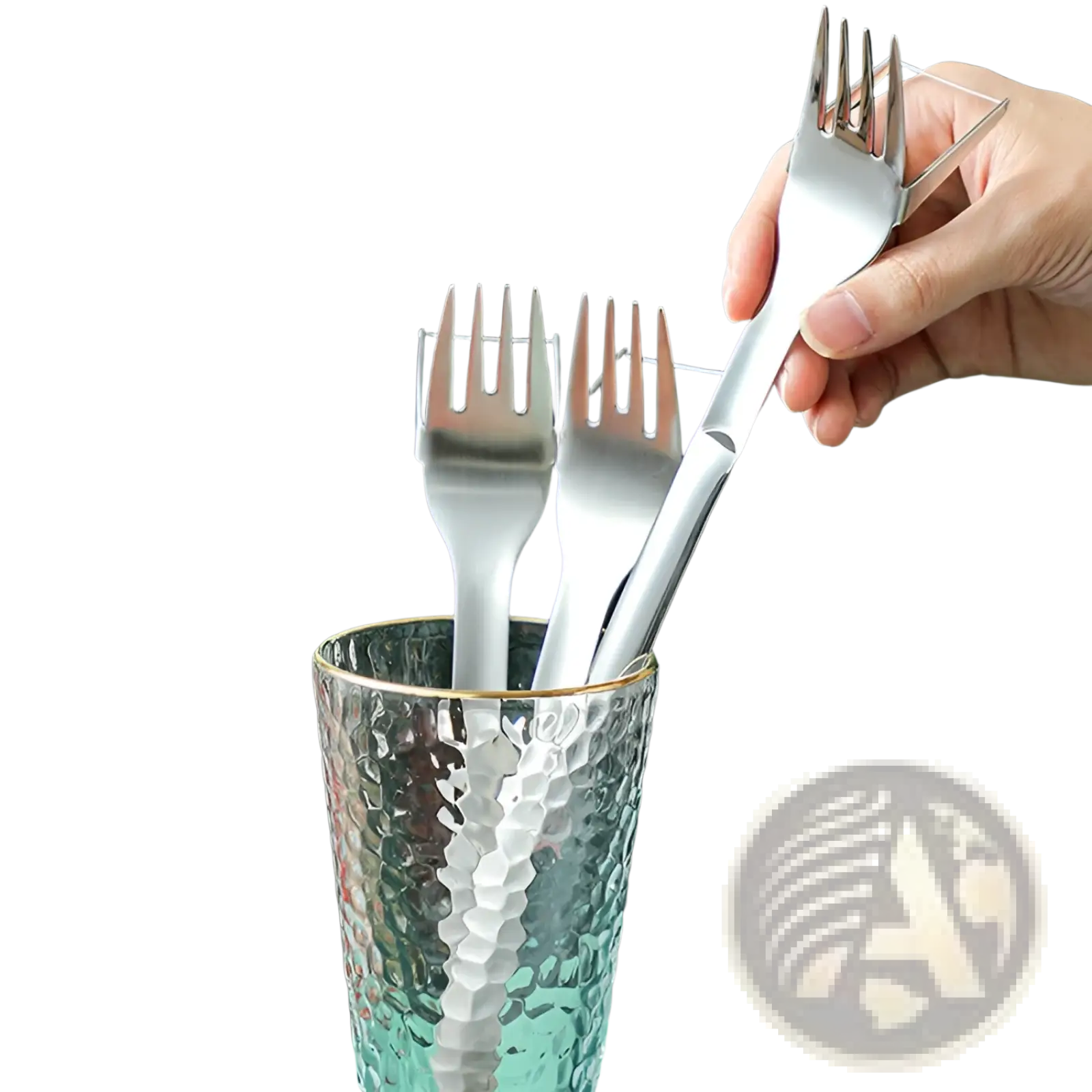 Silver stainless steel watermelon slicer fork with sleek modern design 2-in-1 cutter for easy fruit slicing