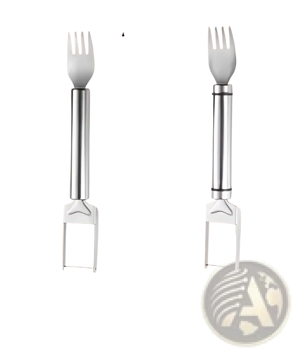 Silver stainless steel watermelon slicer fork with sleek design and two weight options for easy cutting