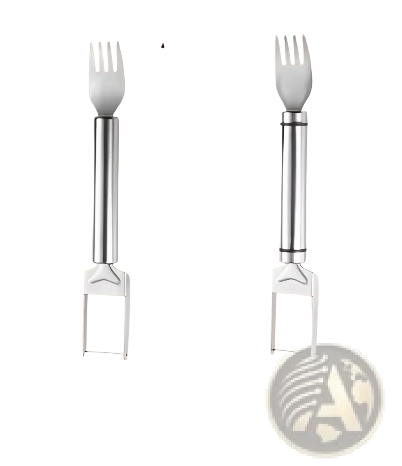 Silver stainless steel watermelon slicer fork with sleek design and two weight options for easy cutting