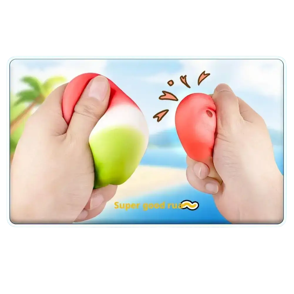 Red and green gradient silicone squeeze toy with smooth squishy texture for sensory stress relief and slow rising