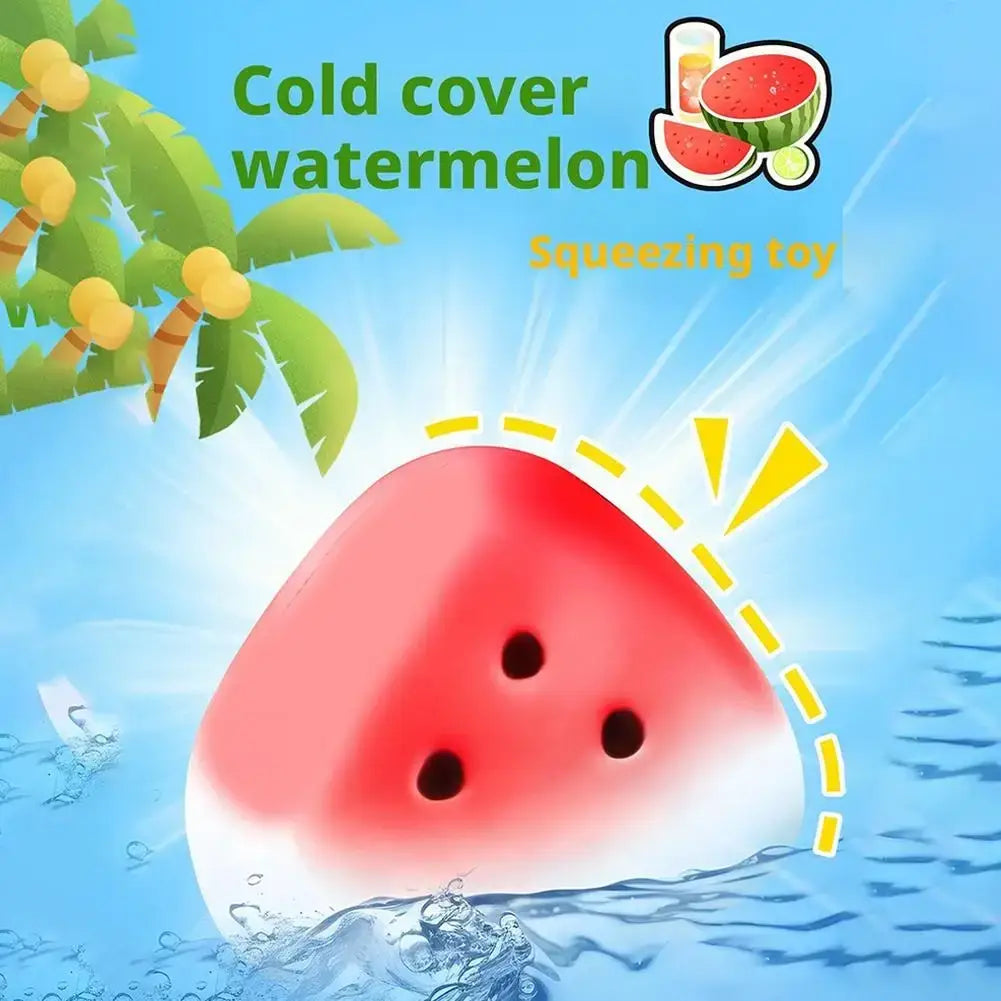 Red and white watermelon-shaped slow rising squeeze toy cold cover for sensory stress relief and fidget use