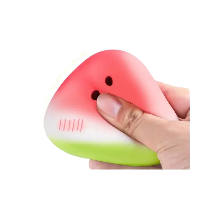 Watermelon squishy fidget toy stress relief ball with soft squishy texture and pink green gradient exterior