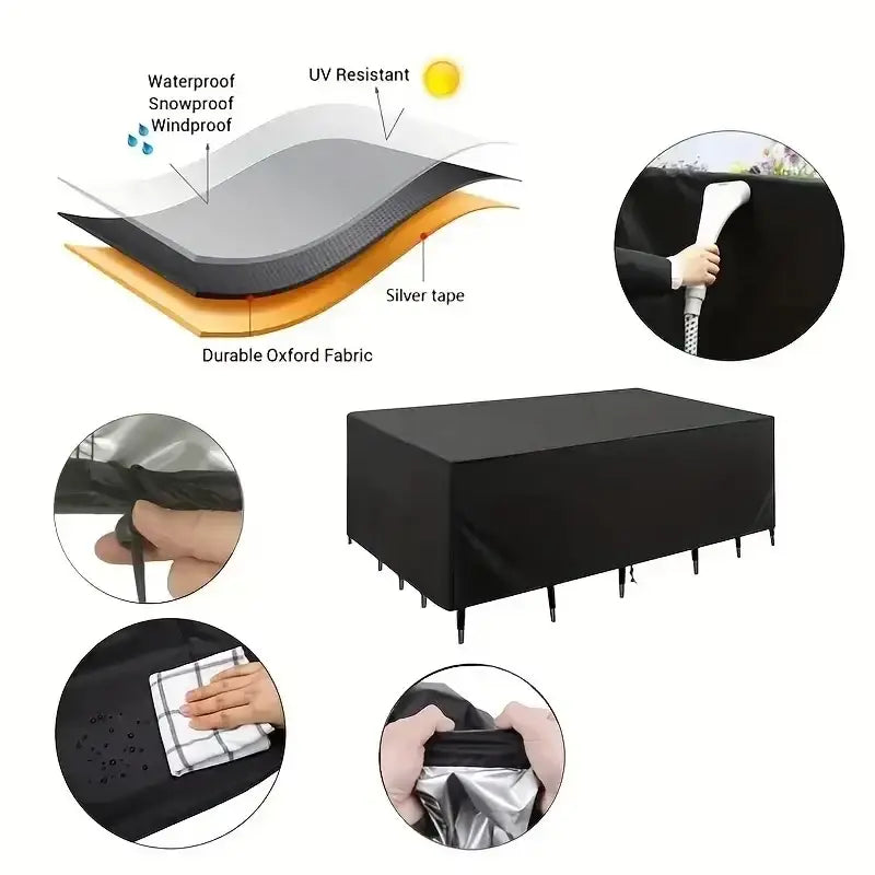 Waterproof 210d outdoor patio furniture cover black oxford fabric with silver tape detailing for durable protection l w h inquire contact customer service