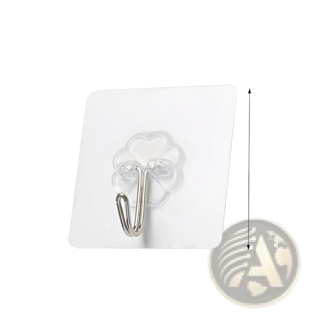 Clear waterproof adhesive wall hook with silver metallic j hook and transparent flower-like suction cup design