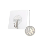 Clear waterproof adhesive wall hook with silver metallic j hook and transparent flower-like suction cup design