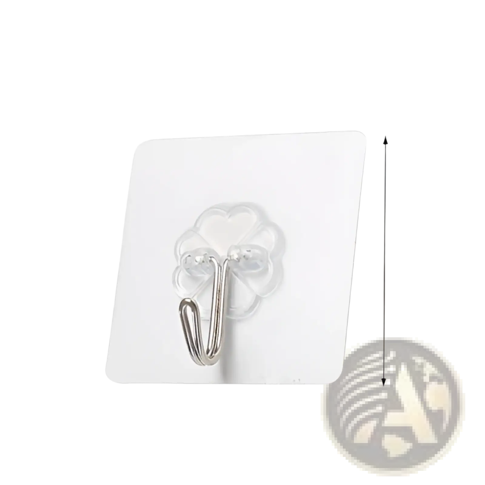 Clear waterproof adhesive wall hook with silver metallic j hook and transparent flower-like suction cup design