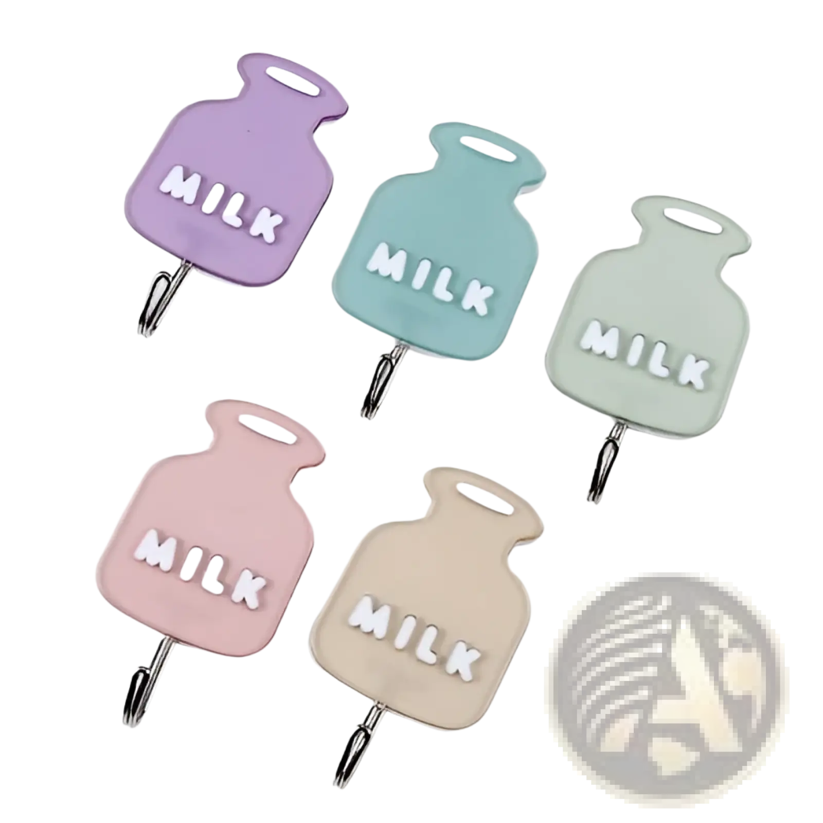Pastel-colored waterproof adhesive wall hooks in lavender mint green blush pink and beige silicone with metallic j hook
