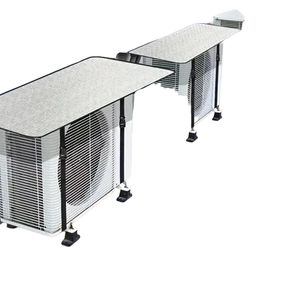 Beige textured waterproof air conditioner cover made of durable material for outdoor sunshade protection