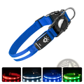 Blue led nylon dog collar with reflective strip black buckle and waterproof design for airtag tracking