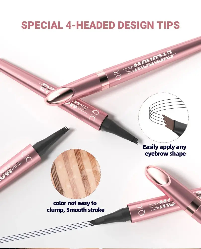 Pink metallic waterproof 4-fork liquid eyebrow pencil with four tip designs for precise natural definition shaping