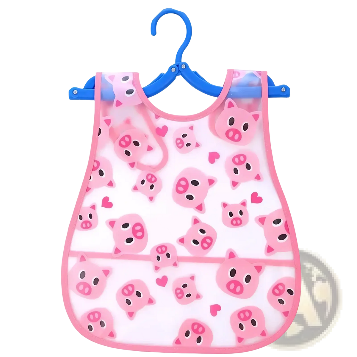 Pink pig-patterned transparent waterproof baby bib with pink trim made of eva for feeding apron use