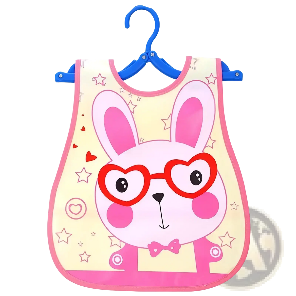 Waterproof baby bib eva cartoon feeding apron in pink and cream with red heart glasses bow tie and star patterns