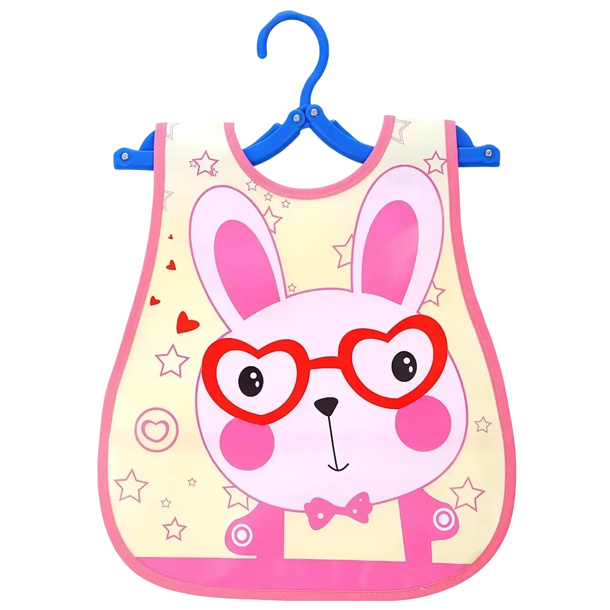 Waterproof baby bib eva cartoon feeding apron in pink and cream with red heart glasses bow tie and star patterns