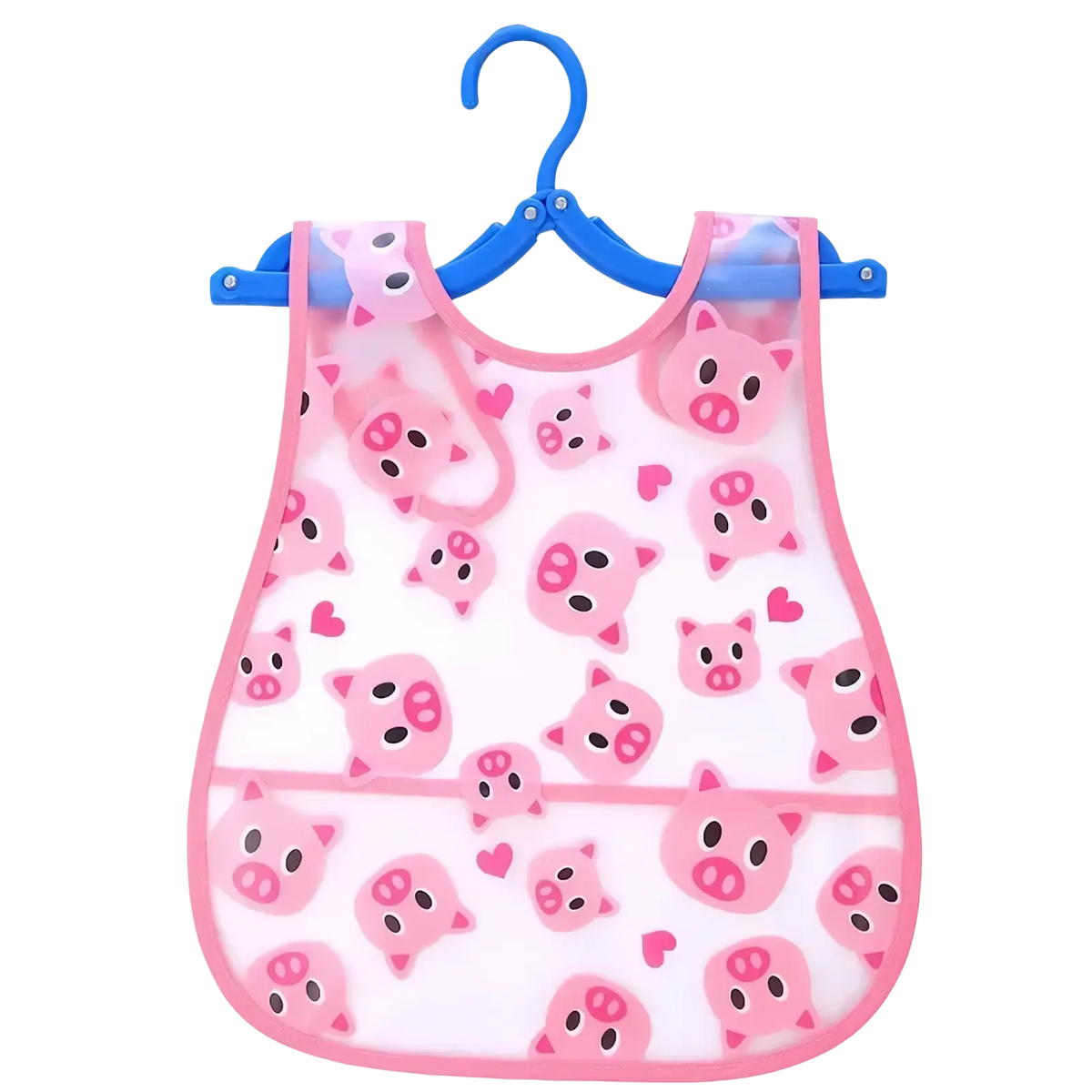 Pink pig-patterned transparent waterproof baby bib with pink trim made of eva for feeding apron use