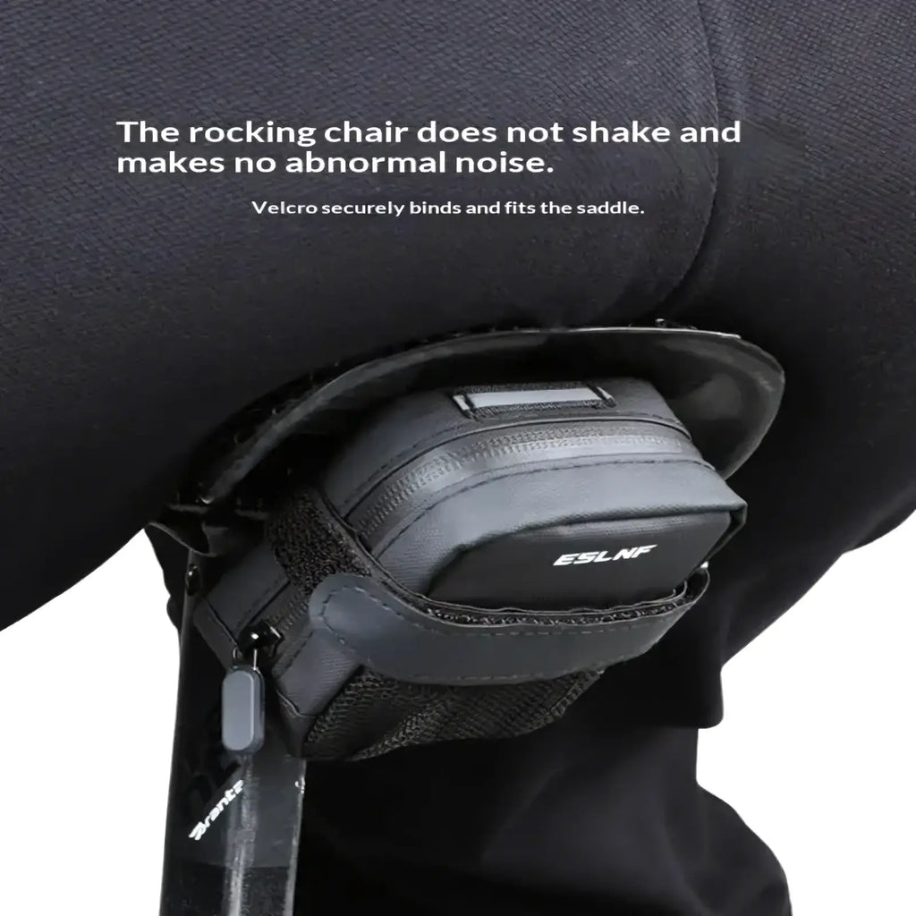 Black eslnf brand waterproof bicycle saddle bag with mesh and zipper details for repair tools storage