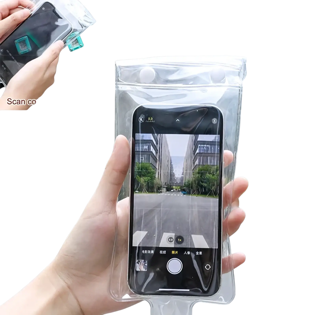 Clear waterproof bike phone pouch 5 pack with transparent material and white snap buttons for secure protection