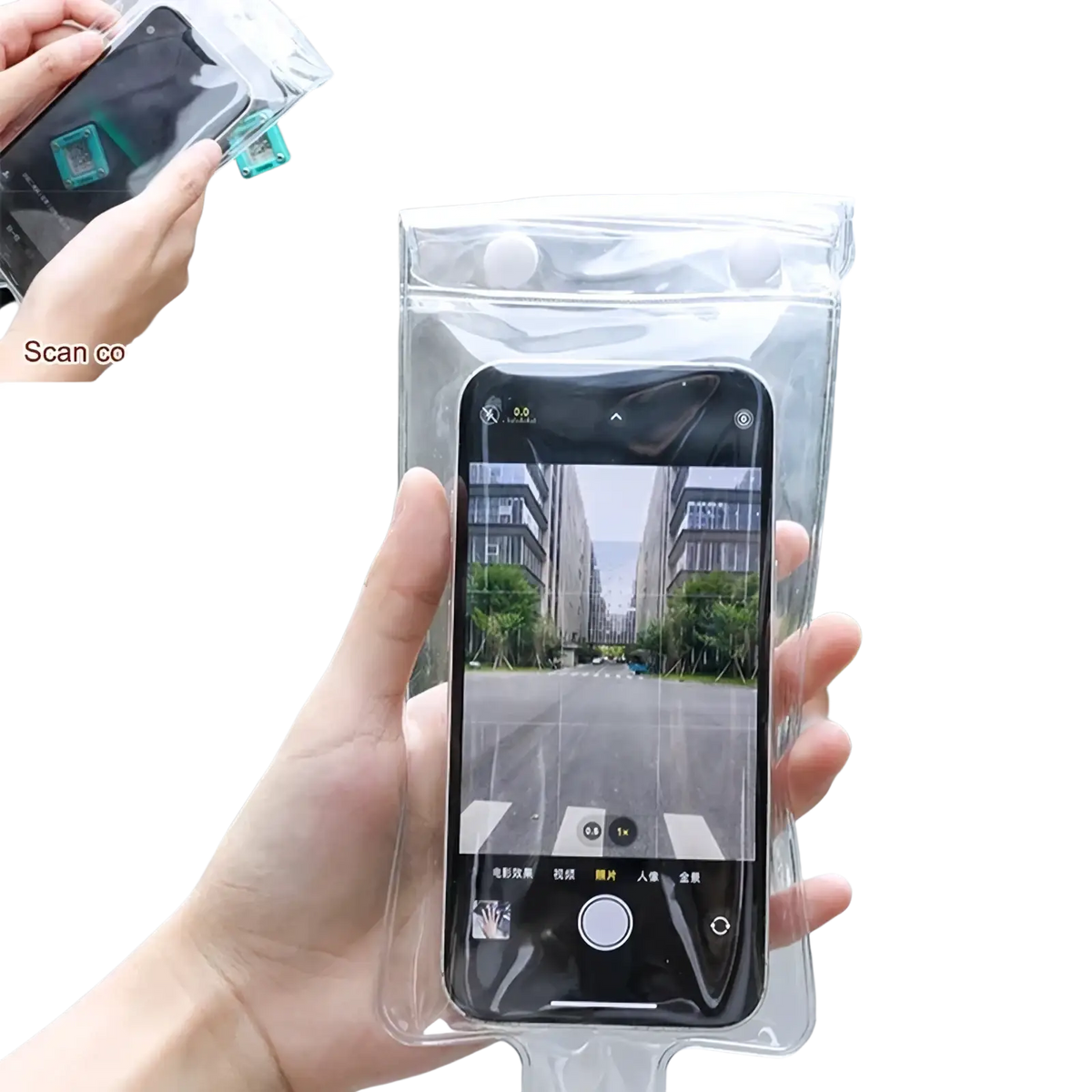 Clear waterproof bike phone pouch 5 pack with transparent material and white snap buttons for secure protection