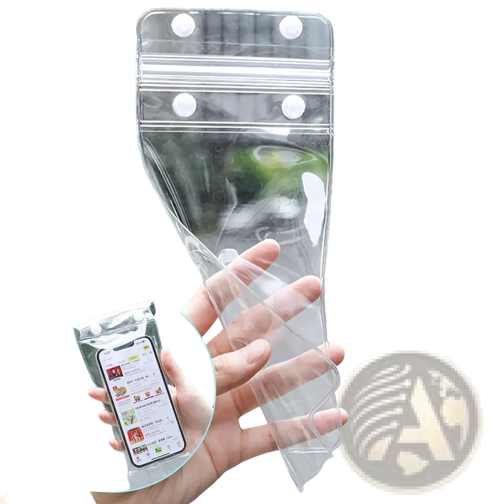 Clear plastic waterproof bike phone pouch with four white suction cups for secure attachment 5 pack