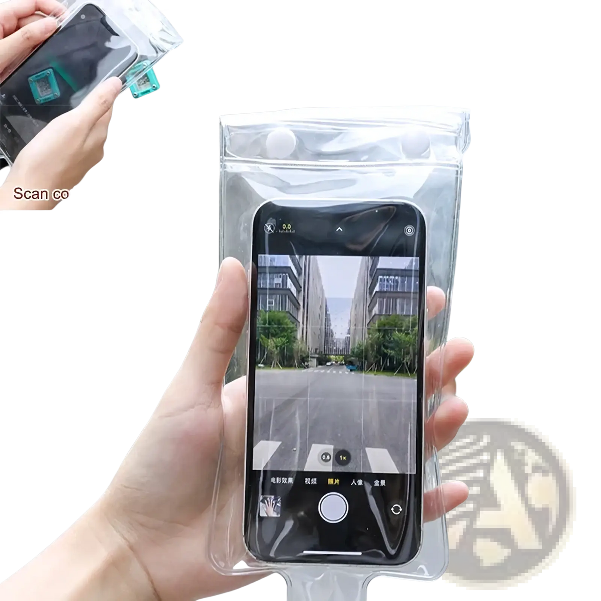 Clear waterproof bike phone pouch 5 pack with transparent material and white snap buttons for secure protection