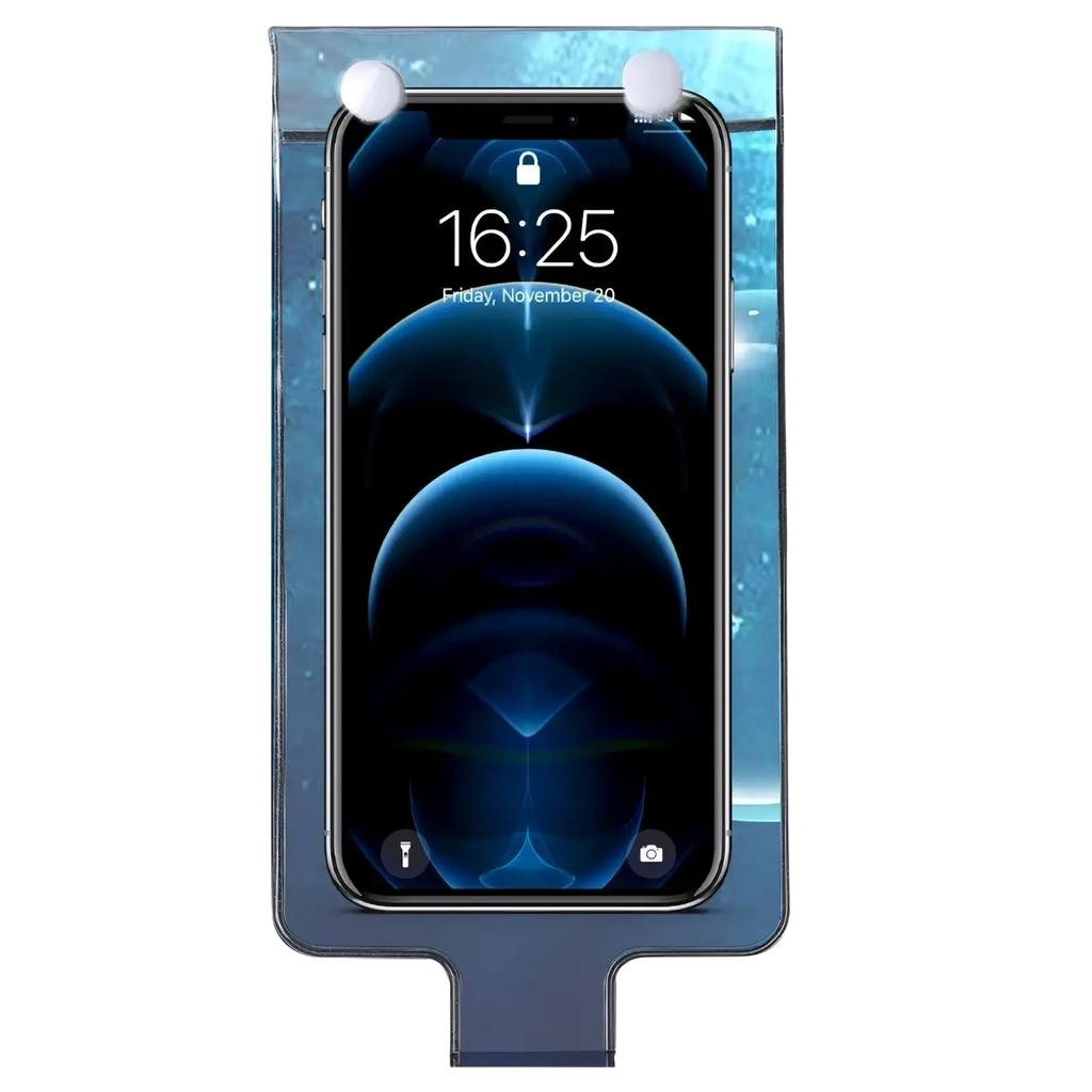 Transparent blue waterproof bike phone pouch with white suction cups for secure outdoor use in a 5 pack set
