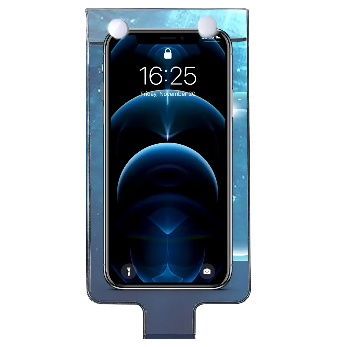 Transparent blue waterproof bike phone pouch with white suction cups for secure outdoor use in a 5 pack set