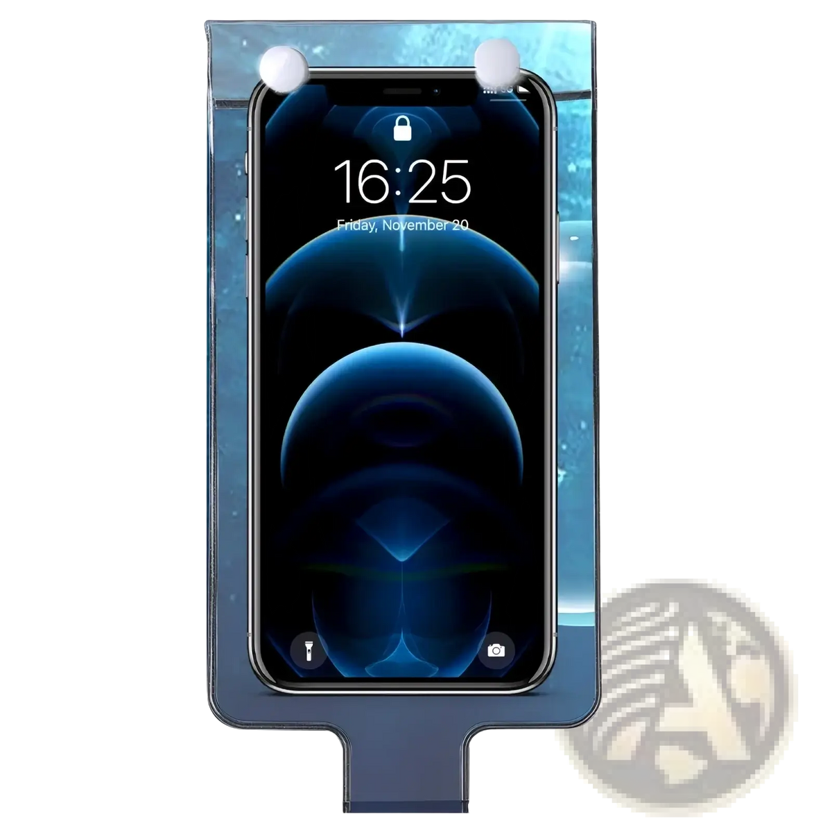 Transparent blue waterproof bike phone pouch with white suction cups for secure outdoor use in a 5 pack set