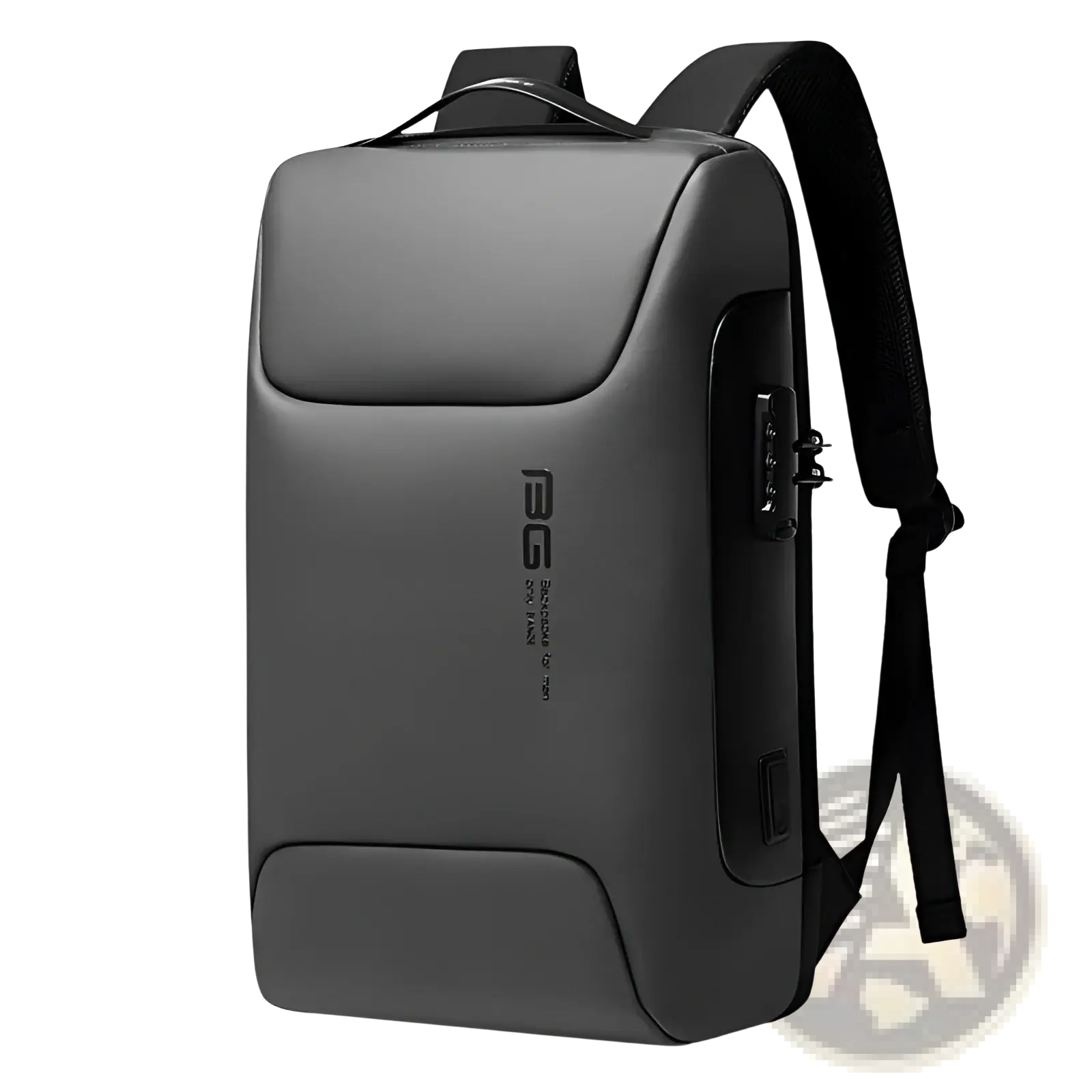 Black waterproof business laptop backpack with sleek design built-in combination lock and usb port on the side