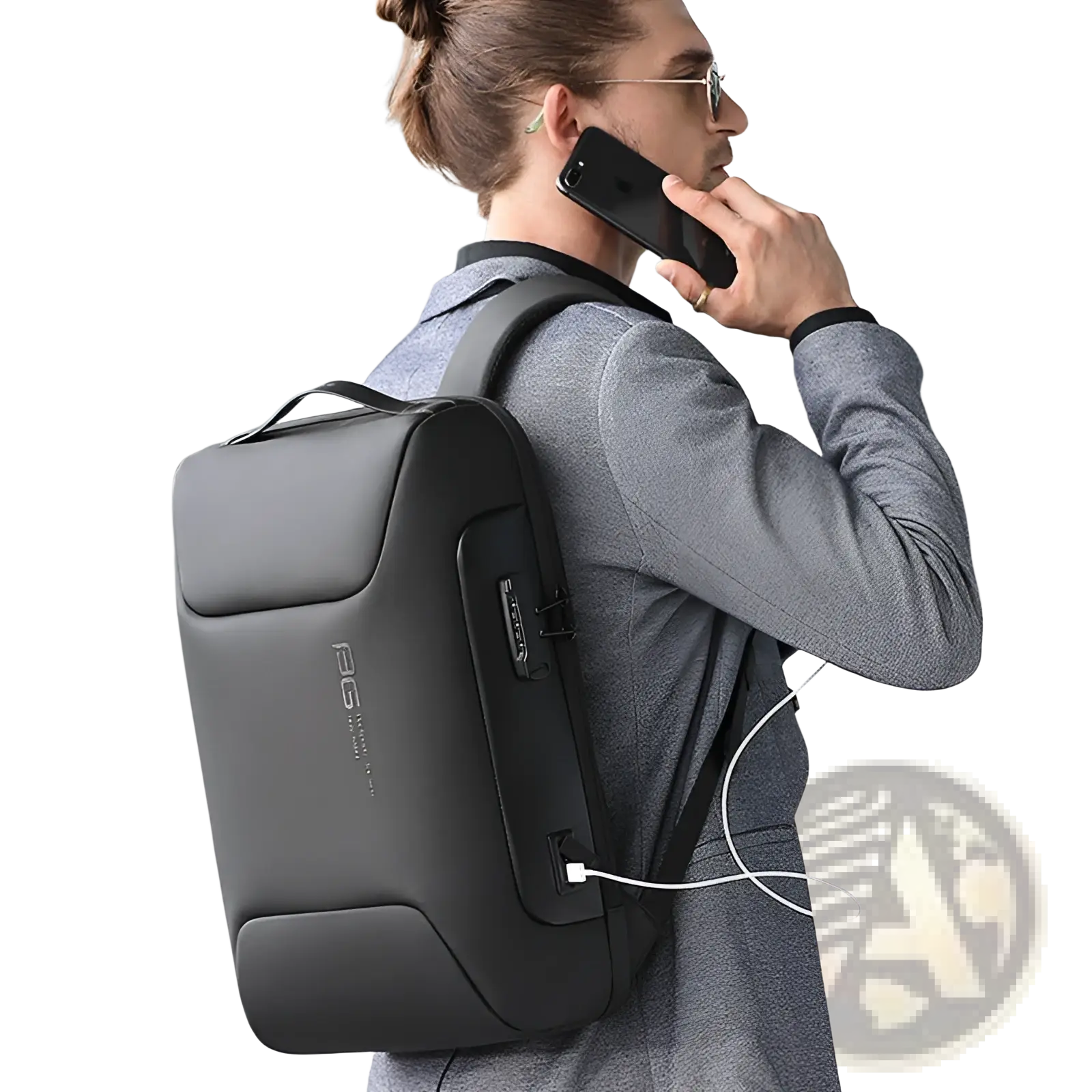 Black sleek waterproof business laptop backpack with front zippered pocket and usb charging port for work use
