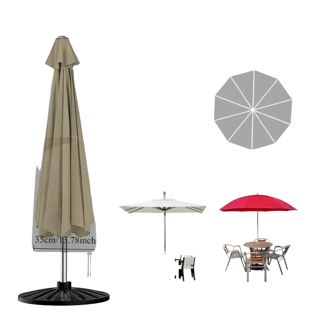 Beige waterproof cantilever parasol cover made of fabric fitting 25cm by 183cm outdoor patio umbrellas with dimensions