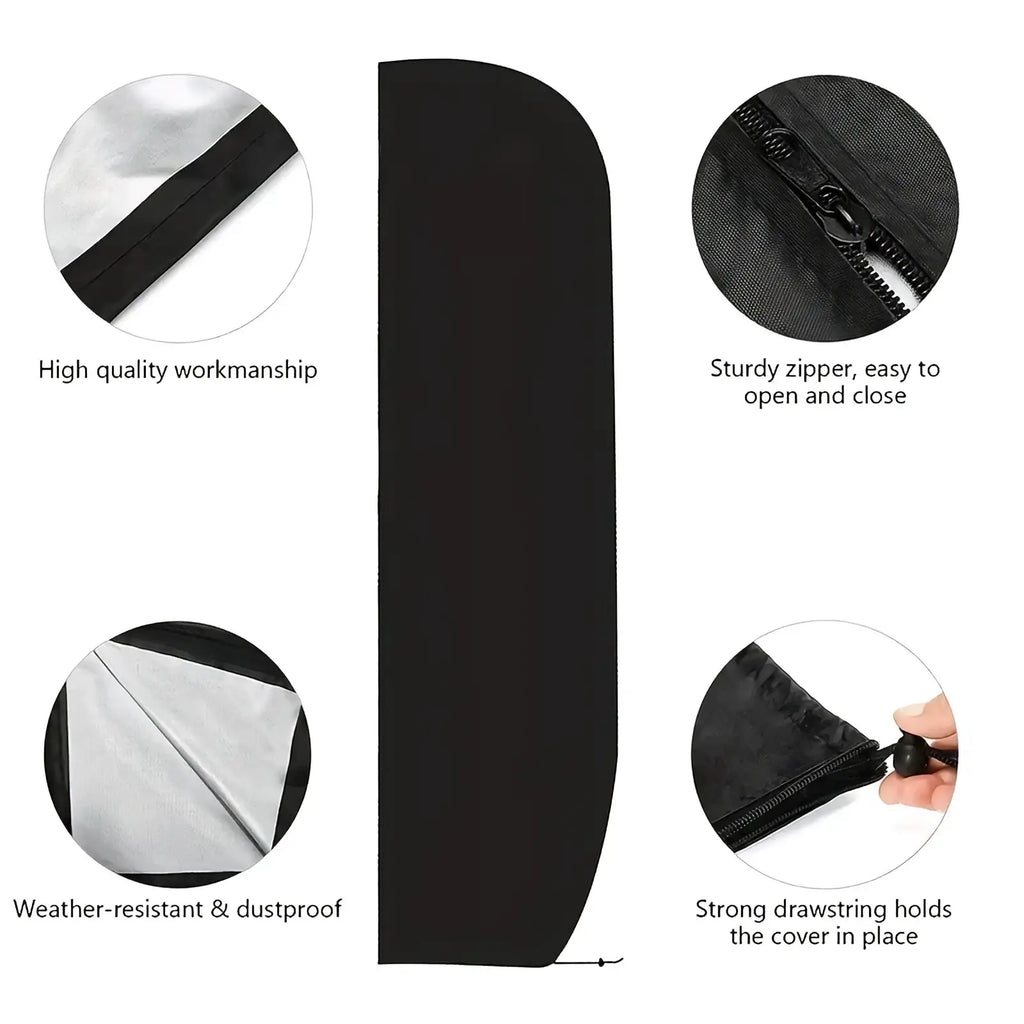 Black fabric waterproof cantilever parasol cover with sturdy zipper and drawstring closure for outdoor protection