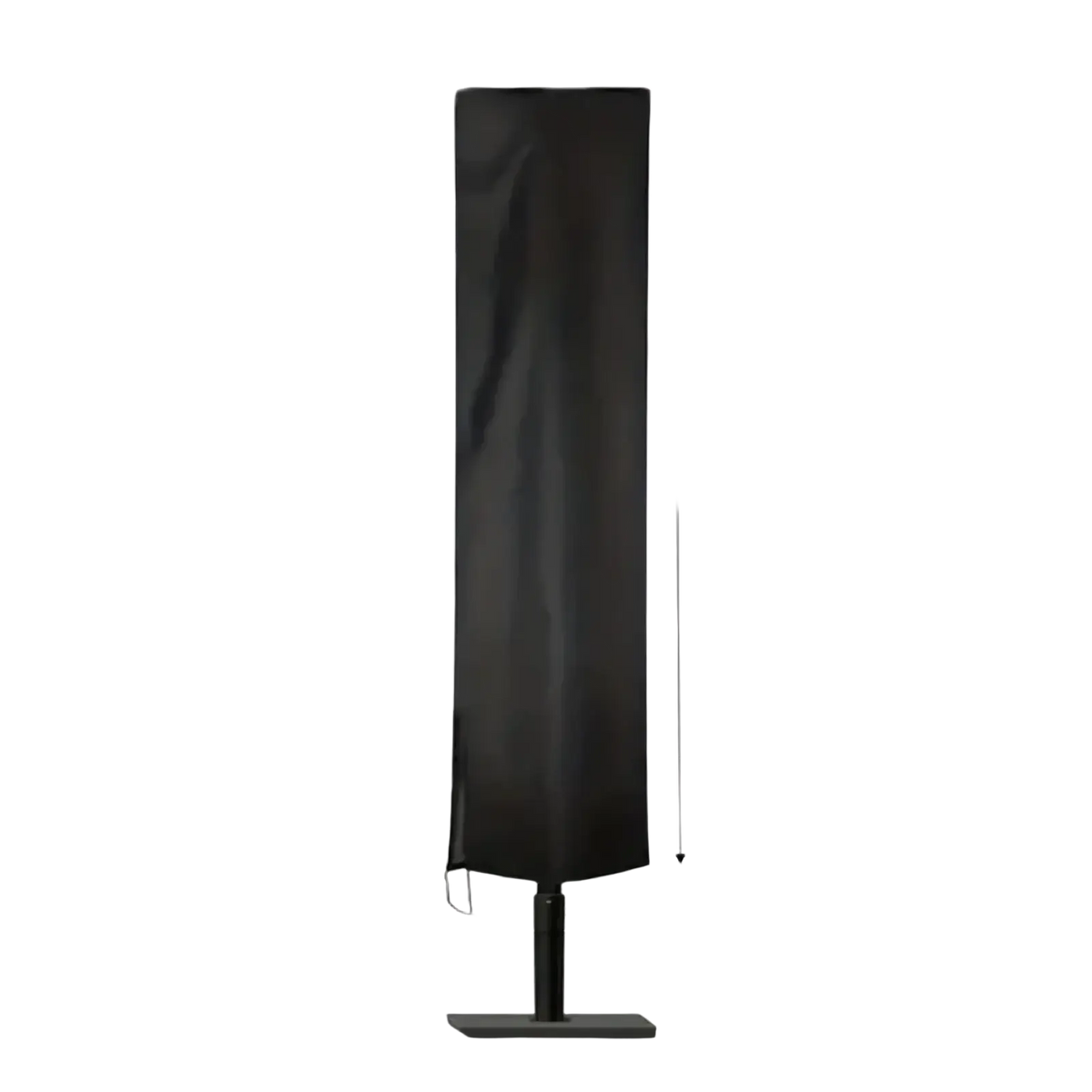Black waterproof cantilever parasol cover made of fabric with dimensions 57cm by 240cm shown from the back side
