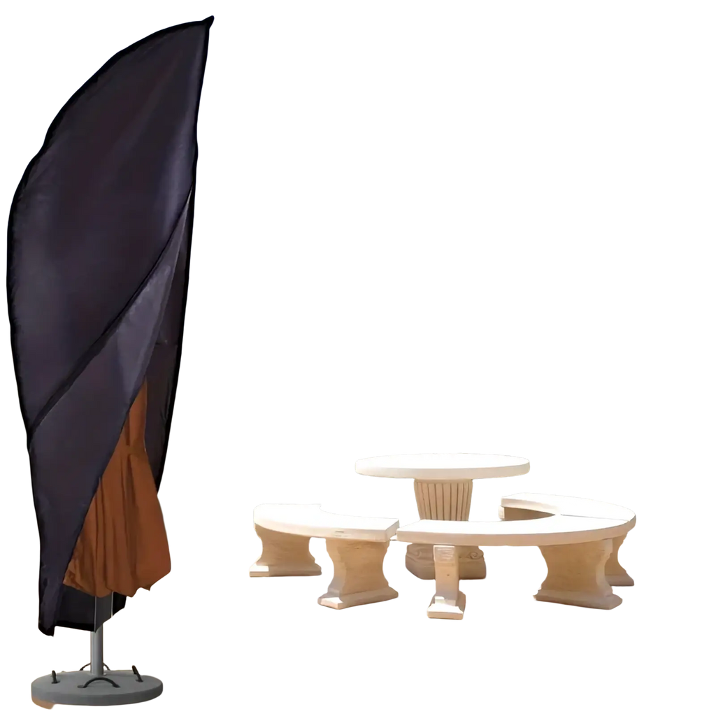 Black fabric waterproof cantilever parasol cover with sleek tailored design for full coverage protection